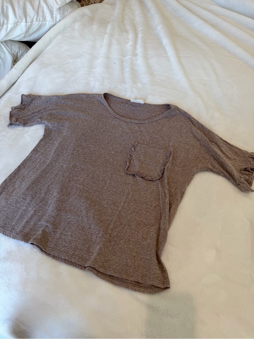 Peach Love California Brown Ruffle Sleeve Pocket Tee